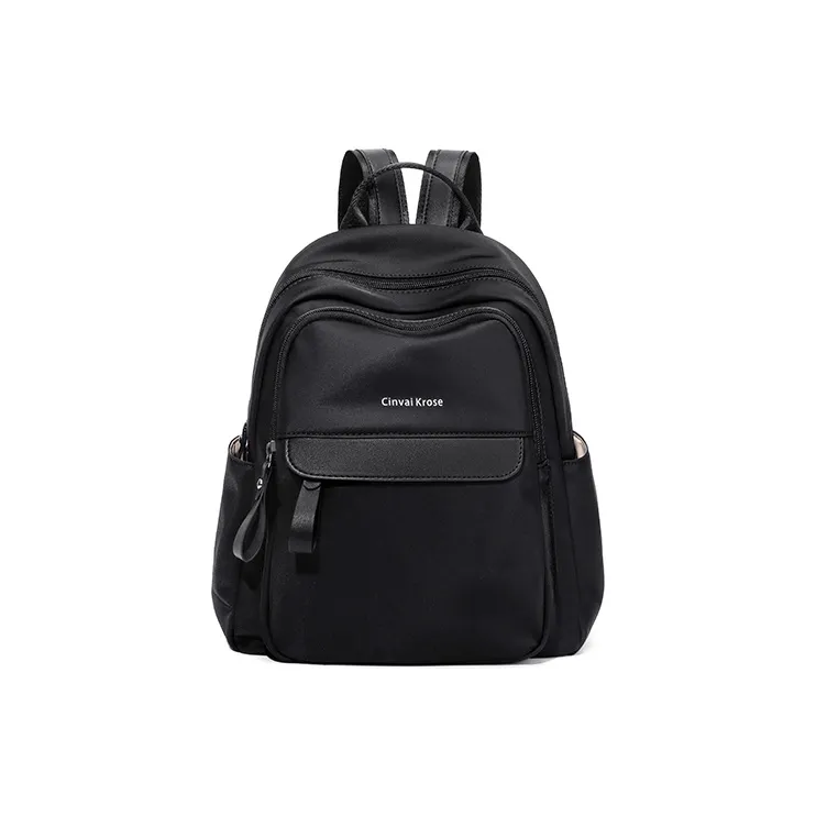 Simvay Clos Fabric With Synthetic Leather Travel Laptop Bag Backpack Medium Size Women's Black-1