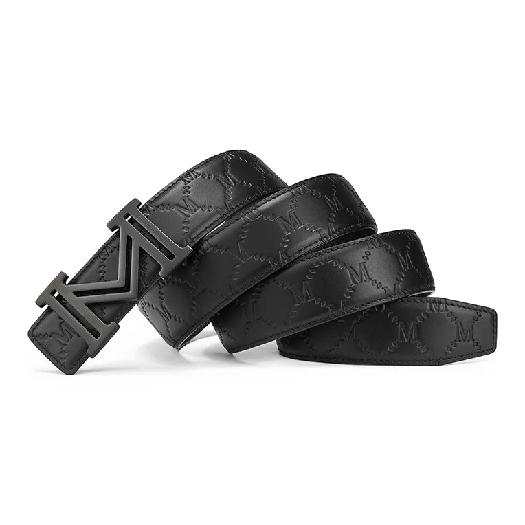 FAIRWHALE Brand Logo Head Solid Color Plate Buckle Cow Leather Belts Men's Width 3.5CM-1