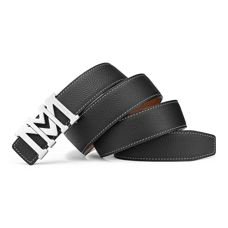 FAIRWHALE Brand Logo Mirror Finish Buckle Cow Leather Belts Men's Width 3.5CM-2