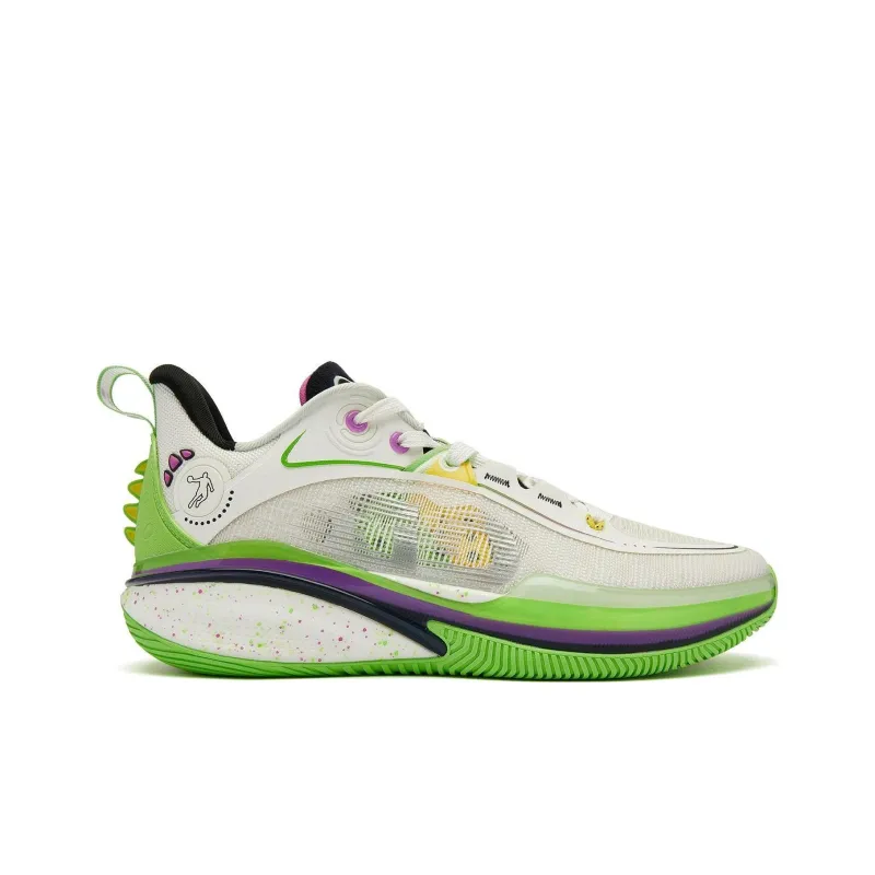 QIAODAN FE1.0 Dinosaur Carrying Wolf Color Scheme Durable Breathable Low Top Basketball Shoes Men's Green White-1