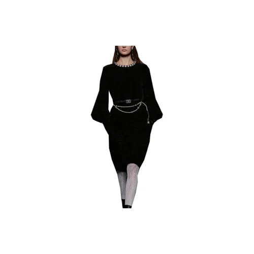 CHANEL Long-Sleeved Dresses Women's Black