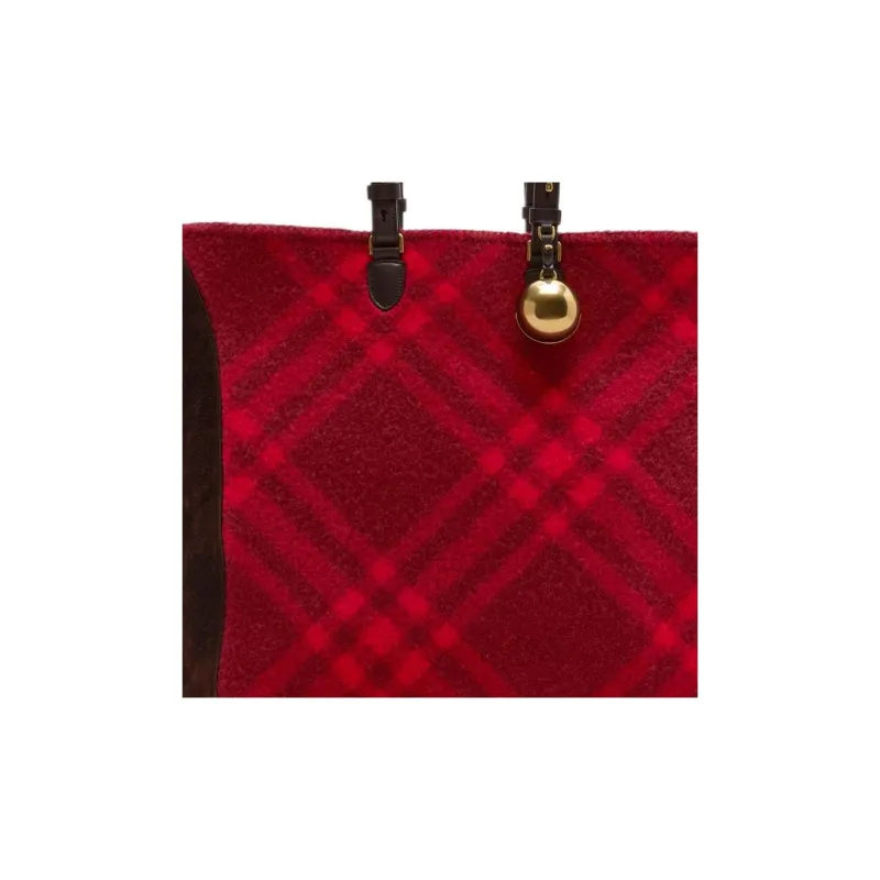 Burberry Calfskin Reverse Suede Tote Bag Shopping Bag Handbag Large Size Women's Raspberry Red-5