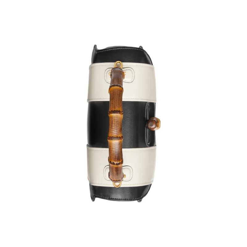 GUCCI Bamboo 1947 Leather Shoulder Bag Crossbody Bag Handbag Medium Size Women's Black/White-6