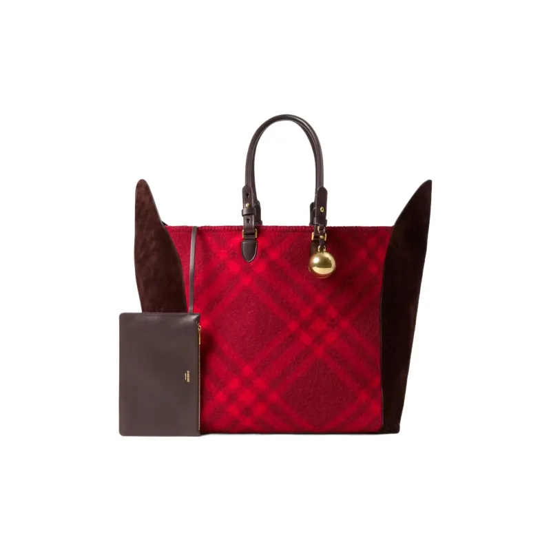 Burberry Calfskin Reverse Suede Tote Bag Shopping Bag Handbag Large Size Women's Raspberry Red-4