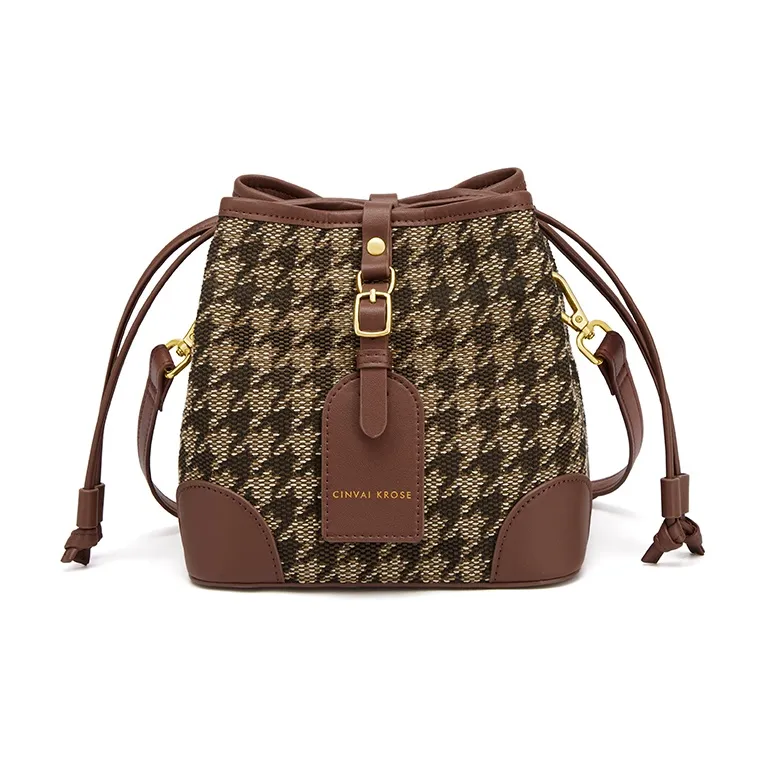 Simvay Clos Fabric With Microfiber Synthetic Leather Bucket Bag, Crossbody Bag, Shoulder Bag Regular Women's Brown-1