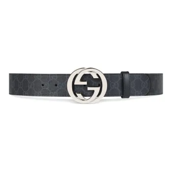 GUCCI Logo Emblem Smooth Buckle Leather Belts Unisex Black 4CM