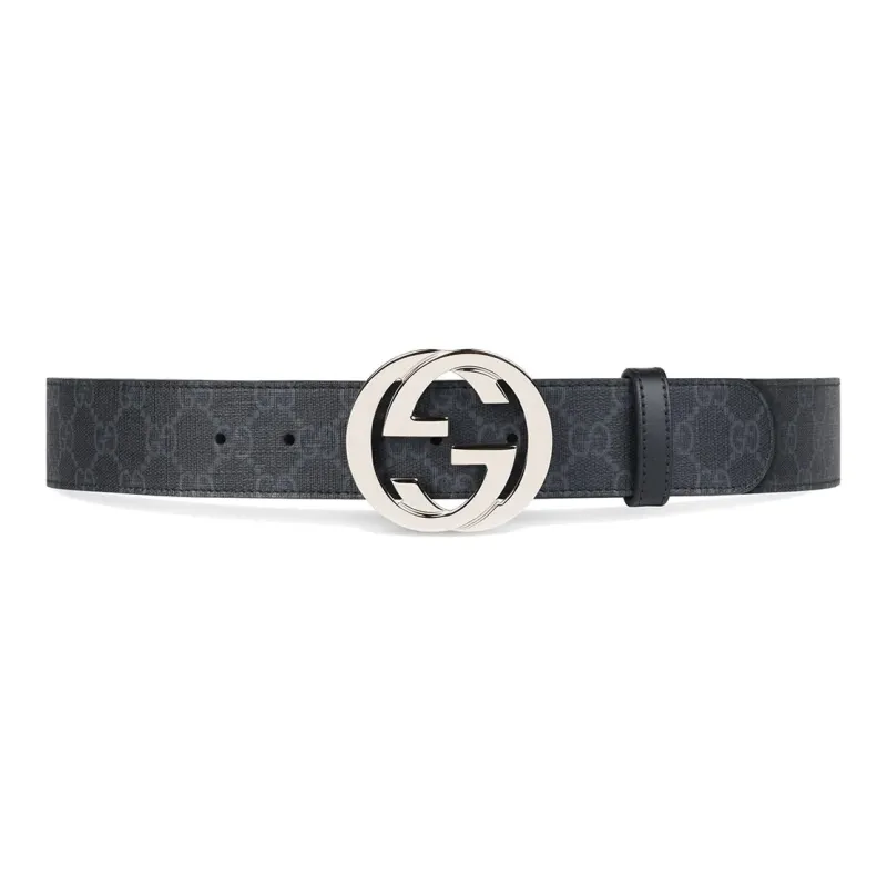 GUCCI Logo Emblem Smooth Buckle Leather Belts Unisex Black 4CM-0