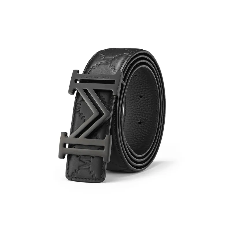 FAIRWHALE Brand Logo Head Solid Color Plate Buckle Cow Leather Belts Men's Width 3.5CM-2