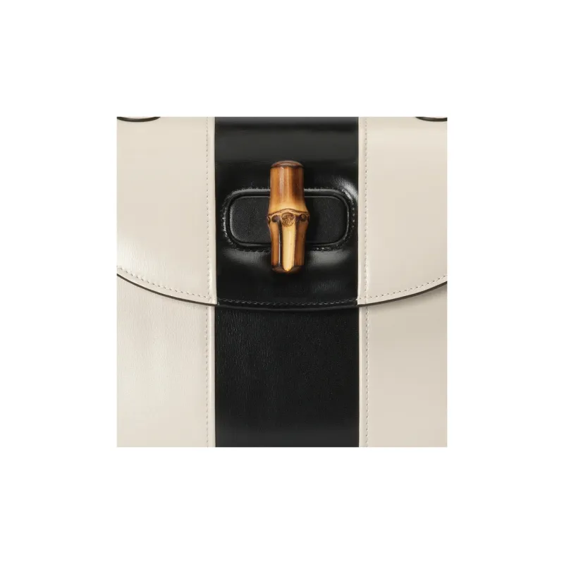 GUCCI Bamboo 1947 Leather Shoulder Bag Crossbody Bag Handbag Medium Size Women's Black/White-9