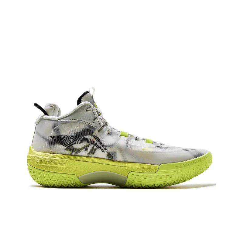 LiNing Jie Ao Silent Cushioned Slip Resistant Abrasion Resistant Mid Top Basketball Shoes Men's Light Lime-1