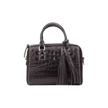 TORY BURCH Thea Crocodile Pattern Cow Leather Boston Bag, Shoulder Bag, Crossbody Bag, Handbag Mini Women's Brown