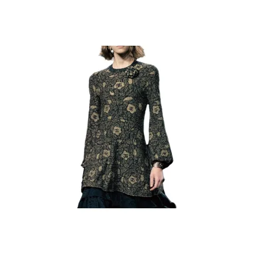 CHANEL Long-Sleeved Dresses Women's Dark Green