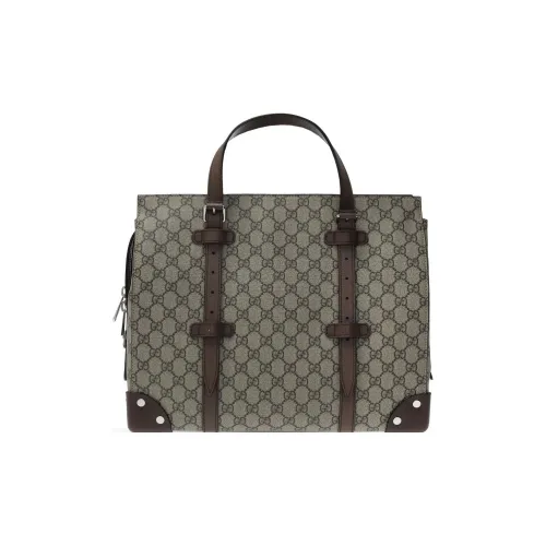 GUCCI Canvas Leather Canvas Bag Tote Bag Shopping Bag Handbag Large Size Unisex Ebony/Brown