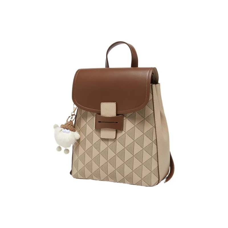 BASTO PU Carry Backpack Medium Size Women's Ecru & Yellow Brown, Apricot & Red Brown-7