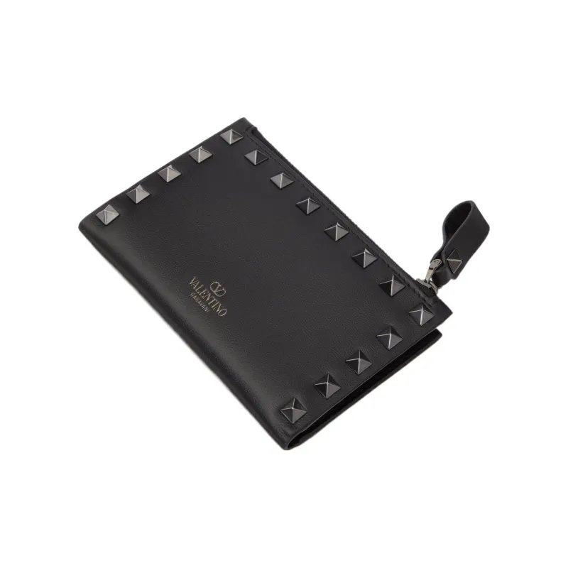 Valentino ROCKSTUD Calfskin Coin Purse, Card Holder Women's Black-3