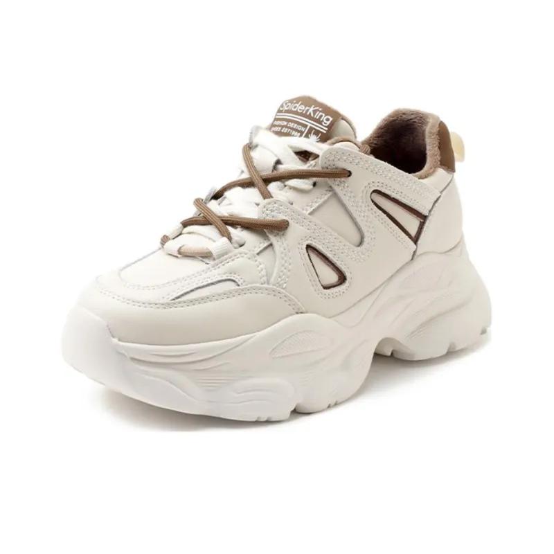 Spider King Abrasion Resistant Low Top Chunky Sneakers Women's Beige-1