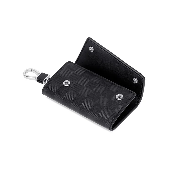 Simvay Clos Cow Leather Key Pouch Storage Card Holder Handheld Document Bag Mini Men's Black-4