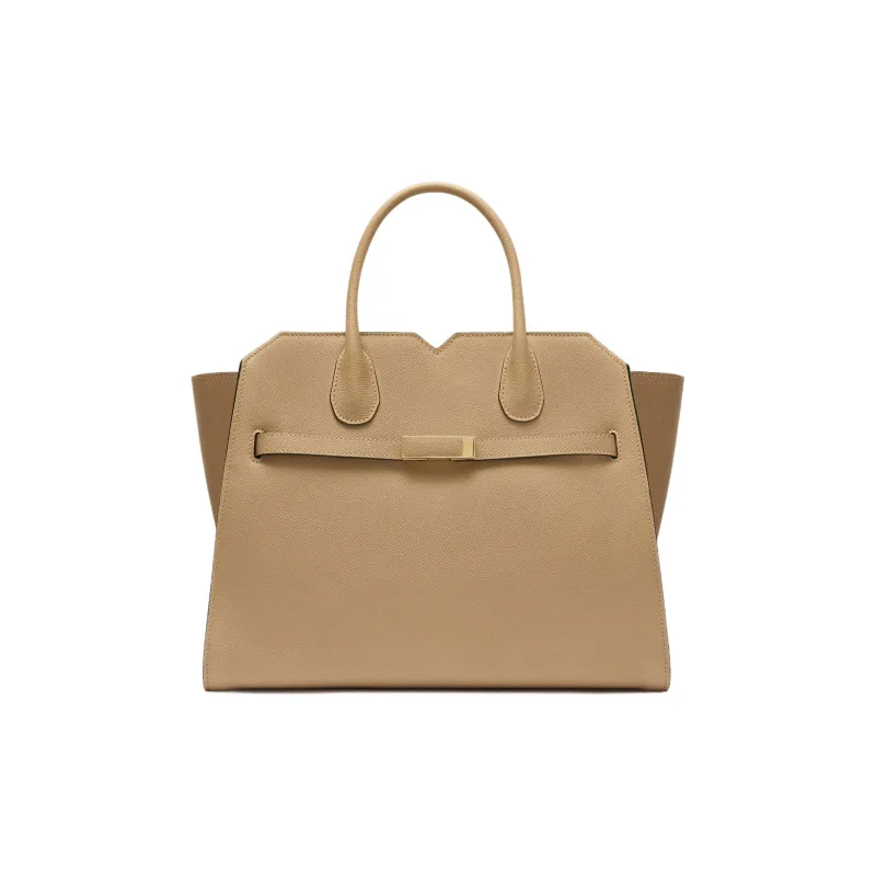 Valextra Calfskin Shoulder Bag Crossbody Bag Handbag Medium Size Women's Cashmere Beige-0