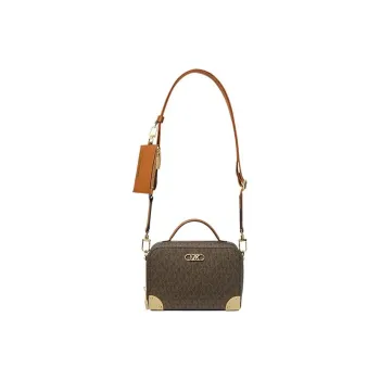 MICHAEL KORS Leather Combo Bag Handbag Shoulder Bag Crossbody Bag Small Size Women's Dark Brown & Acorn Brown