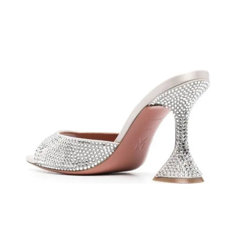 AMINA MUADDI Caroline 95mm Crystal Slide Sandal Silver Satin & White Crystals-3