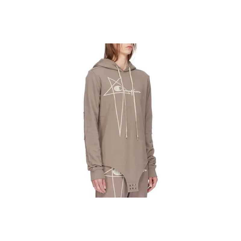 RICK OWENS X Champion Logo Embroidered Drawstring Hooded Bodysuit-2
