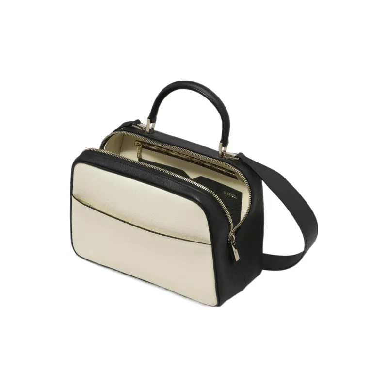 Valextra Serie S Calfskin Shoulder Bag Crossbody Bag Handbag Medium Size Women's White/Black-3