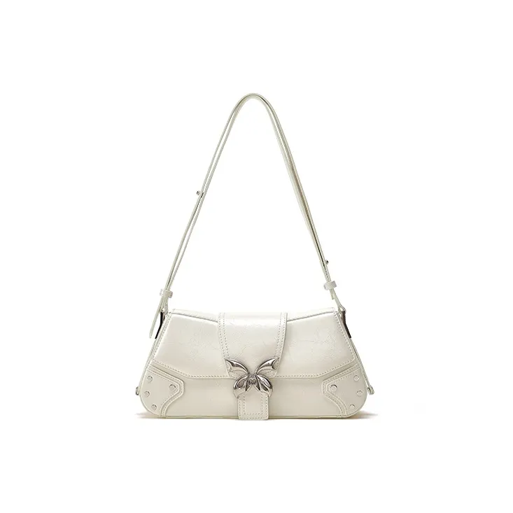 Omentar Microfiber Synthetic Leather Handbag Shoulder Bag Biker Crossbody Bag Small Size Unisex White/Black/Silver-0