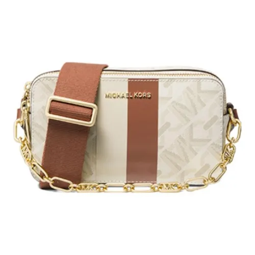 MICHAEL KORS Jet Set Leather Camera Bag, Shoulder Bag, Crossbody Bag Trumpets Women's Vanilla White