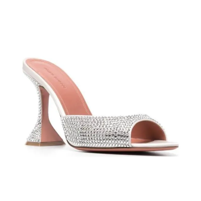 AMINA MUADDI Caroline 95mm Crystal Slide Sandal Silver Satin & White Crystals-2