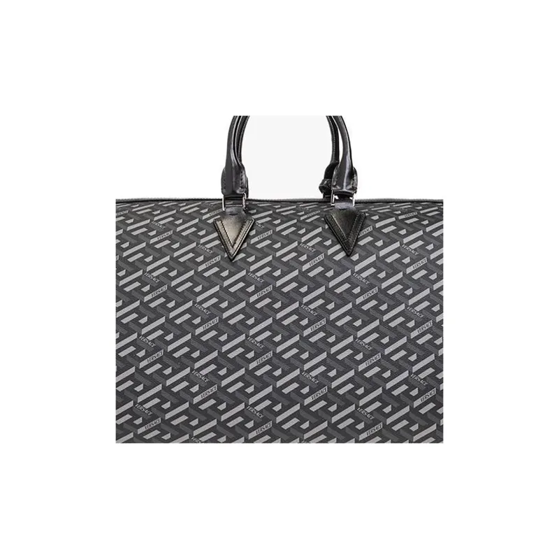 VERSACE Calfskin Boston Bag One Shoulder Crossbody Portable Travel Bag Men's Black-3