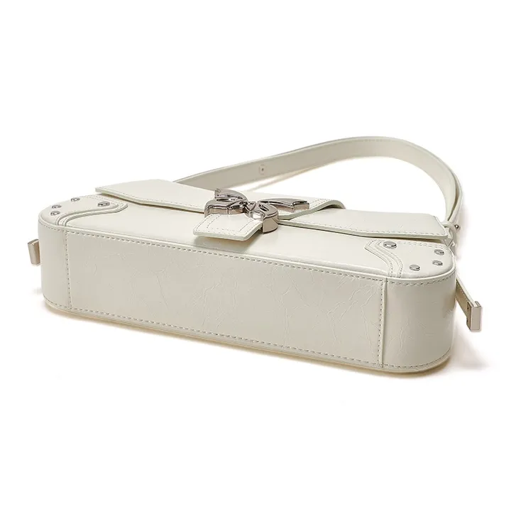 Omentar Microfiber Synthetic Leather Handbag Shoulder Bag Biker Crossbody Bag Small Size Unisex White/Black/Silver-2