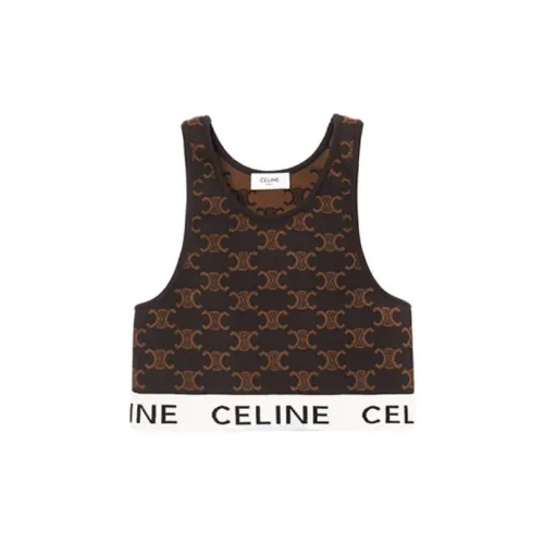 CELINE SS23 Monogram Logo Sport Silk Bra Brown