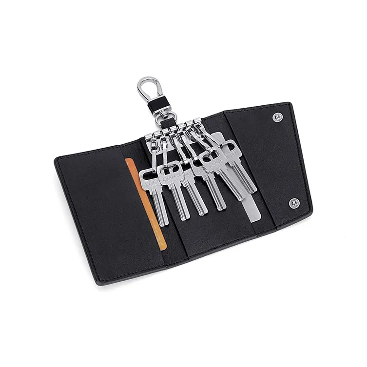 Simvay Clos Cow Leather Key Pouch Storage Card Holder Handheld Document Bag Mini Men's Black-5