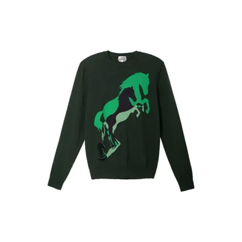 HERMES Cashmere Sweaters Men Needle Green