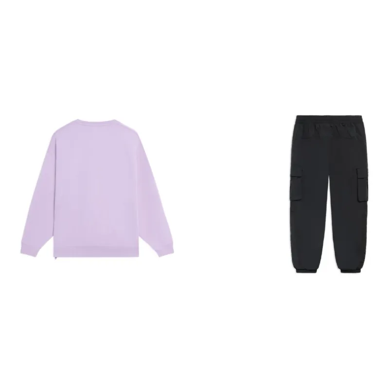 LINING Casual Suits Women's Clothing Set Purple Sweatshirt+Black Pants-1