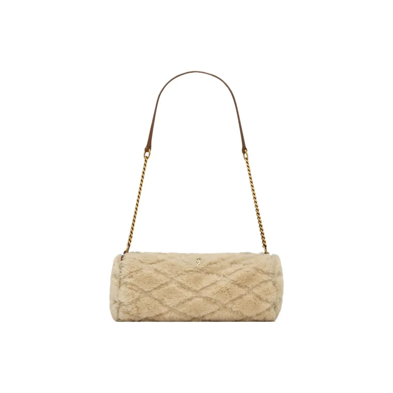SAINT LAURENT Sade Series Shearling Cylinder Bag Shoulder Bag Handbag Shoulder Bag Women's Natural Beige-0