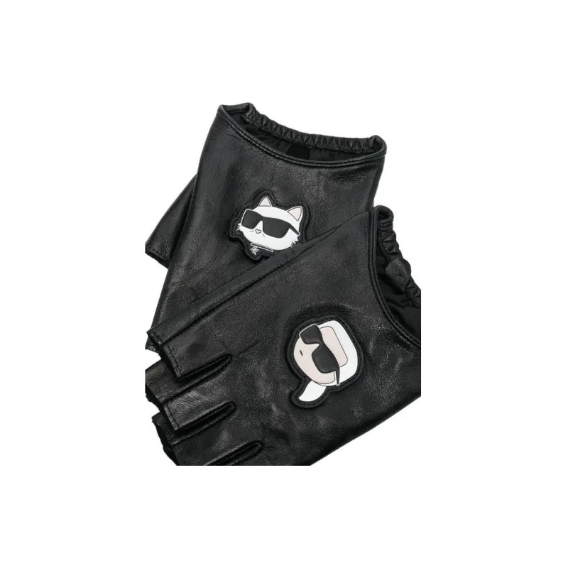 KARL LAGERFELD / Karl Lagerfeld Jeans Ikon Leather Fingerless Gloves-1