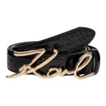 KARL LAGERFELD Logo Letter Smooth Buckle Leather Belts Women's Black Width 2.5cm