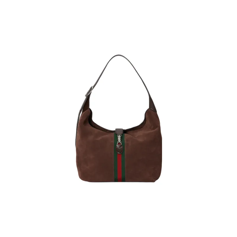 GUCCI Jackie 1961 Suede Leather Half Moon HOBO Shoulder Bag Unisex Brown-0