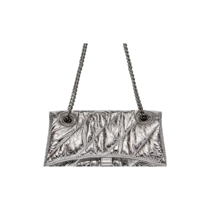 Balenciaga CRUSH Paper Calfskin Handbag Shoulder Bag Women's Silver-6