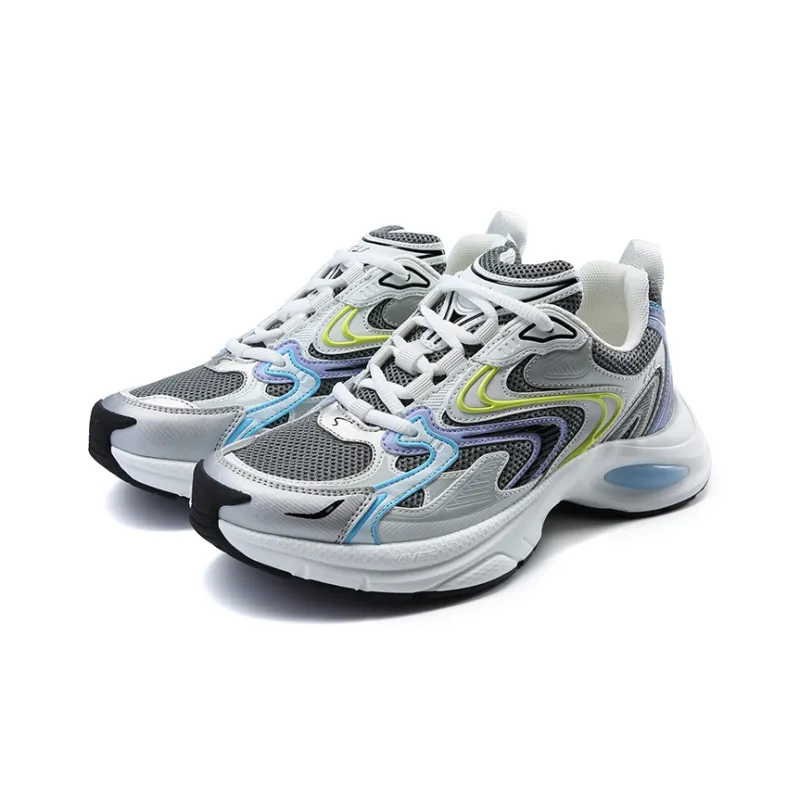 Satchi Cushioned Wear Resistant Breathable Low Top Chunky Sneakers 4cm Women's White Blue-2