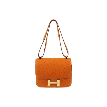 HERMES Constance Ostrich Leather Shoulder Bag Crossbody Bag Mini Women's 5K Tangerine Orange Red