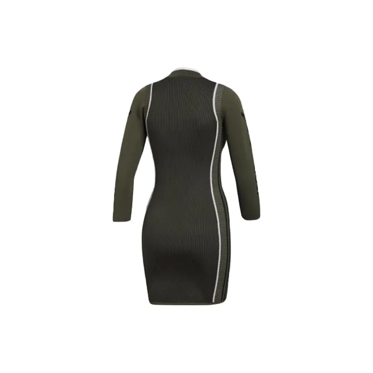 Adidas Originals Long Sleeved Dresses Women's Olive Green-1