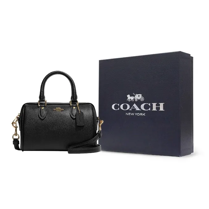 COACH Rowan Cross-Stitch Leather Handbag Shoulder Bag Crossbody Bag Small Size Women's Black-6