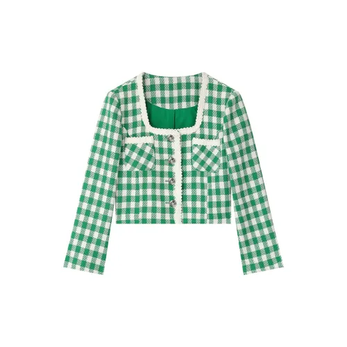 ELF SACK Cropped Coats Women's Green/White Check