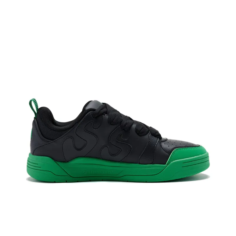 QIAODAN Slip Resistant Shock Absorbers Low Top Skateboard Shoes Men's Black Green-1