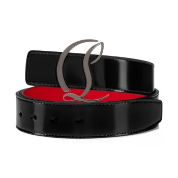 CL LUBOTING Logo Styling Smooth Buckle Leather Belts Women's Black Width 3.5CM