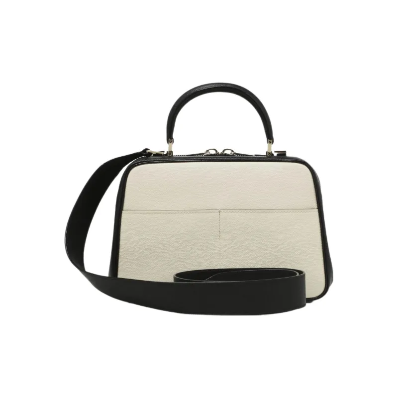 Valextra Serie S Calfskin Shoulder Bag Crossbody Bag Handbag Medium Size Women's White/Black-1