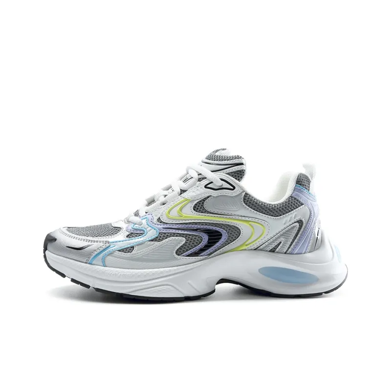 Satchi Cushioned Wear Resistant Breathable Low Top Chunky Sneakers 4cm Women's White Blue-0