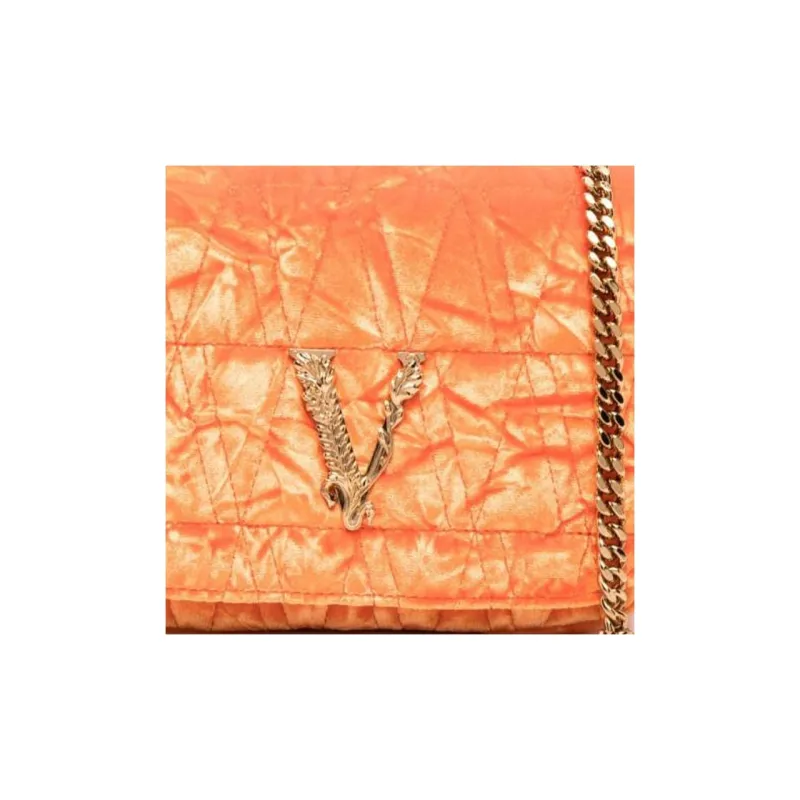 VERSACE Cow Leather Patchwork With Feathers Chain Bag Shoulder Bag Crossbody Bag Women's Orange-2